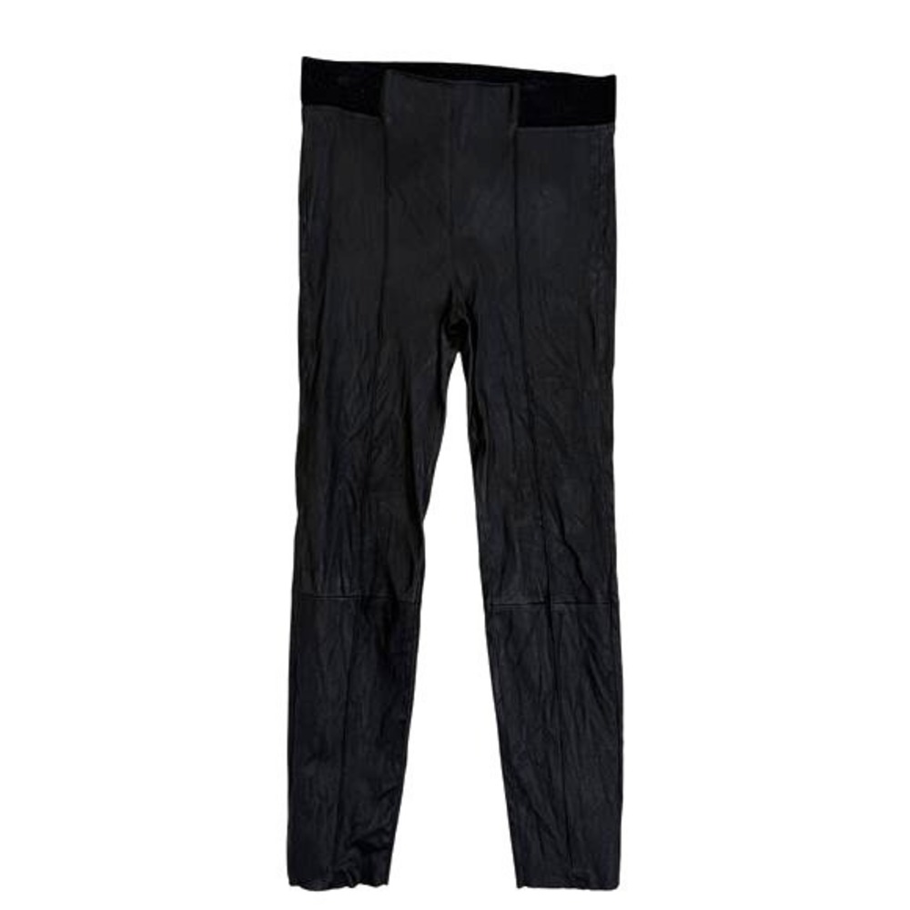 Brunello Cucinelli Black Leather Pants Italy Size 10 Panel Trousers